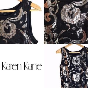 KAREN KANE. Black Sequin Banded Tank.